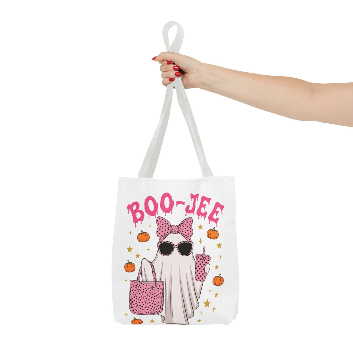 Boo-Jee Ghost Tote Bag - Pink Polka Dot Halloween