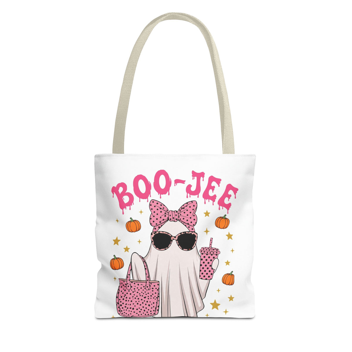 Boo-Jee Ghost Tote Bag - Pink Polka Dot Halloween