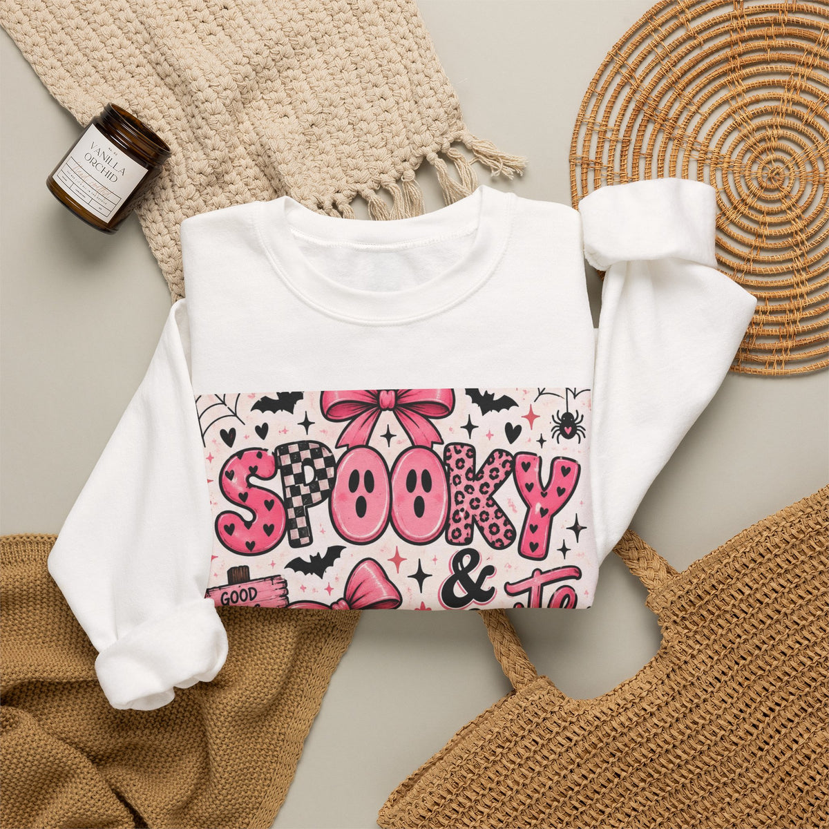 Spooky Cute Halloween Sweatshirt - Pink Ghost Pumpkins Bats
