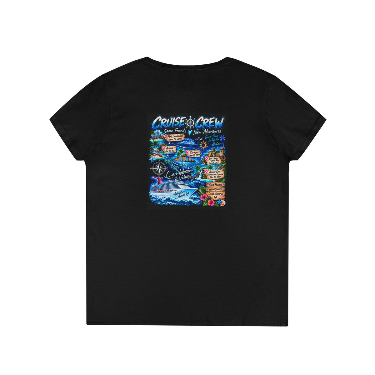Cruise Crew Ladies V-Neck T-Shirt — "Cruising with Good Friends" Vacation Tee