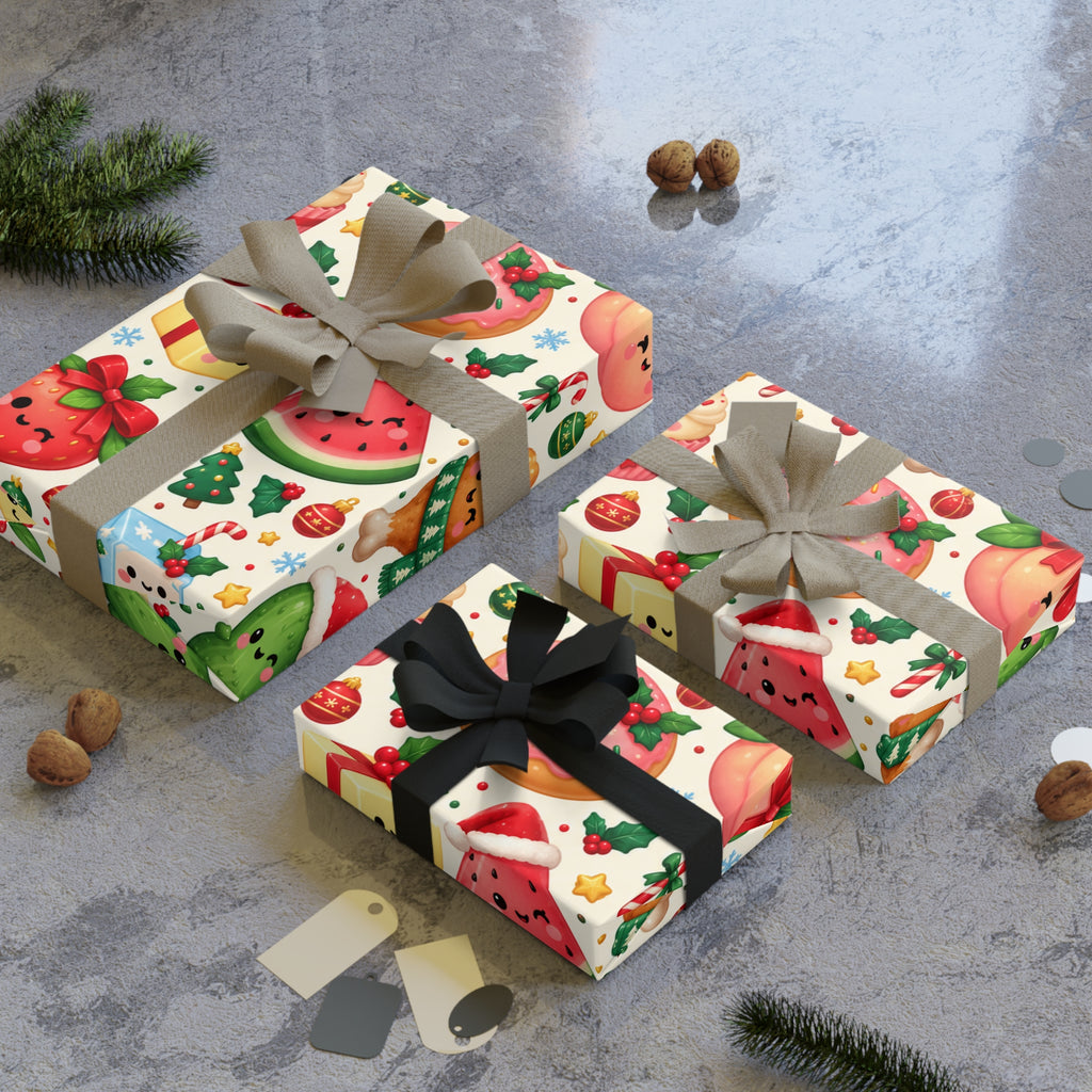 Wrapping Paper Roll — Cute Kawaii Fruits & Snacks Holiday Gift Wrap