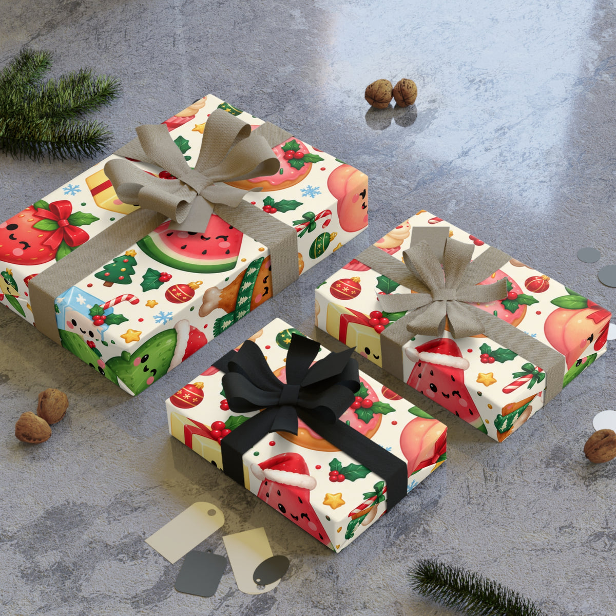 Wrapping Paper Roll — Cute Kawaii Fruits & Snacks Holiday Gift Wrap