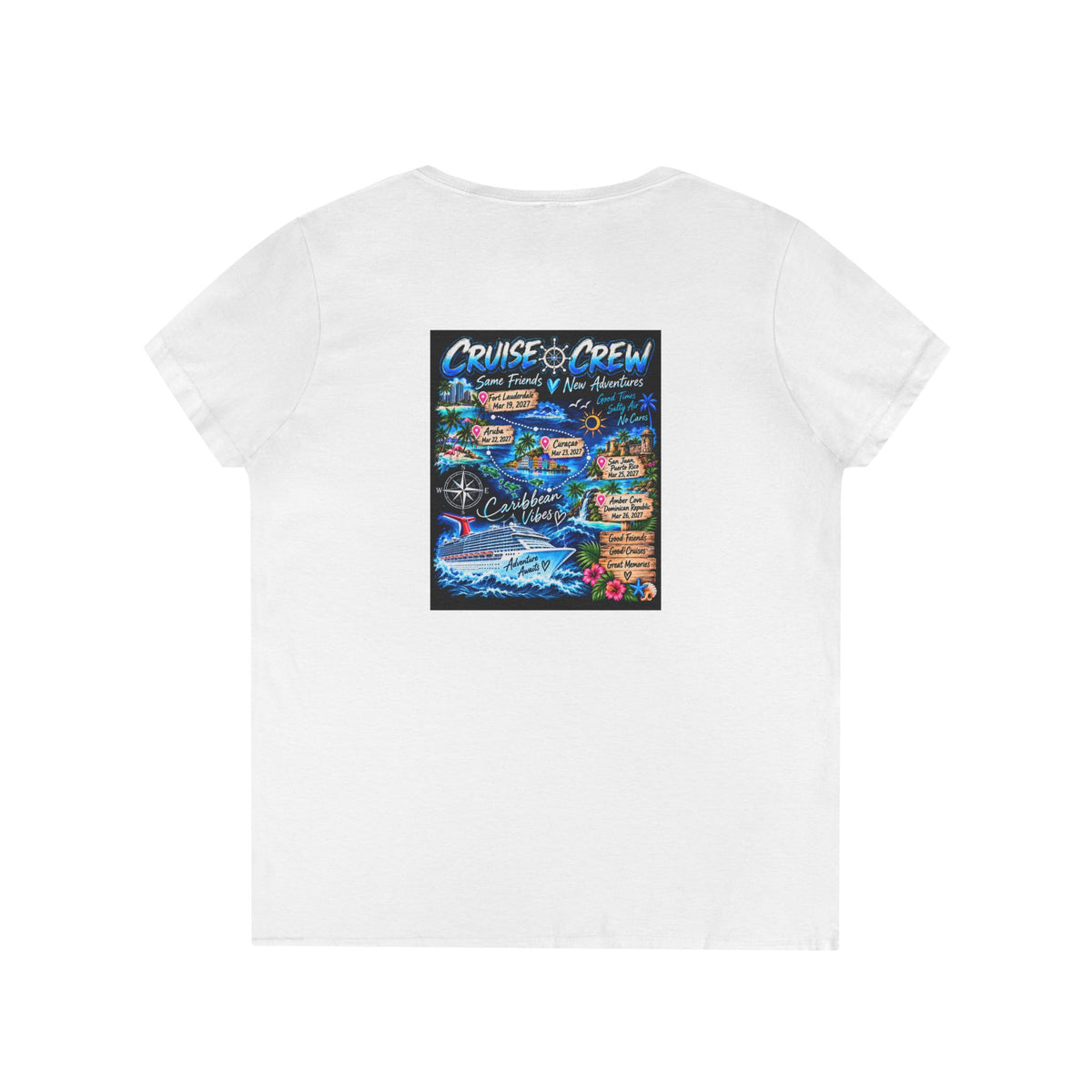 Cruise Crew Ladies V-Neck T-Shirt — "Cruising with Good Friends" Vacation Tee