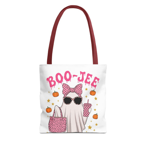 Boo-Jee Ghost Tote Bag - Pink Polka Dot Halloween