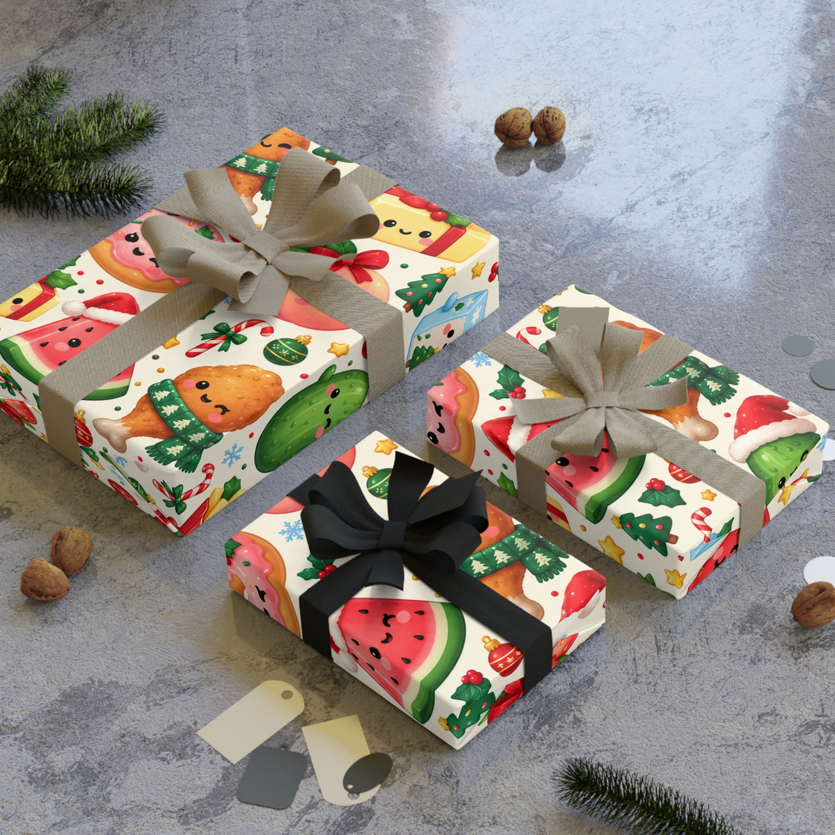 Wrapping Paper Roll — Cute Kawaii Fruits & Snacks Holiday Gift Wrap