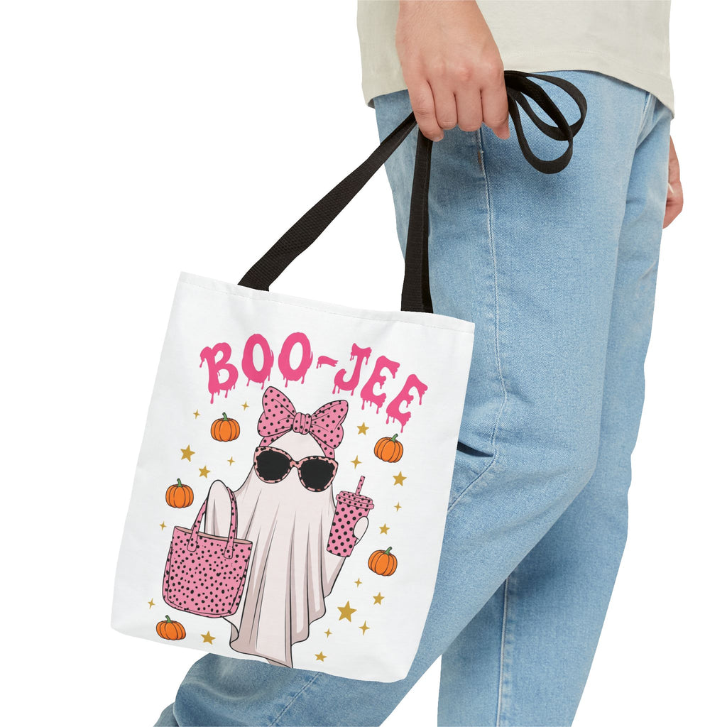 Boo-Jee Ghost Tote Bag - Pink Polka Dot Halloween