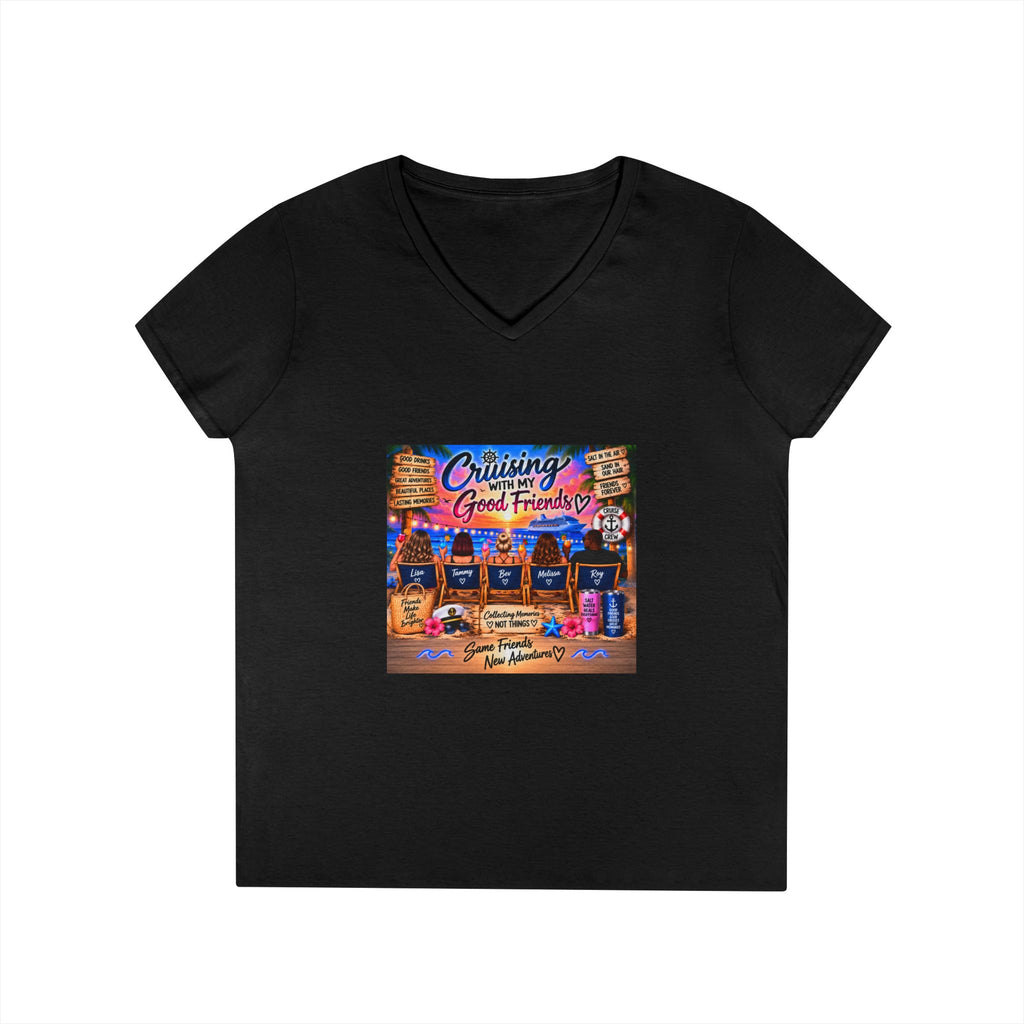Cruise Crew Ladies V-Neck T-Shirt — "Cruising with Good Friends" Vacation Tee
