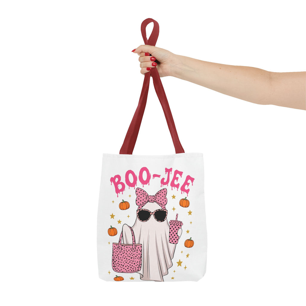 Boo-Jee Ghost Tote Bag - Pink Polka Dot Halloween