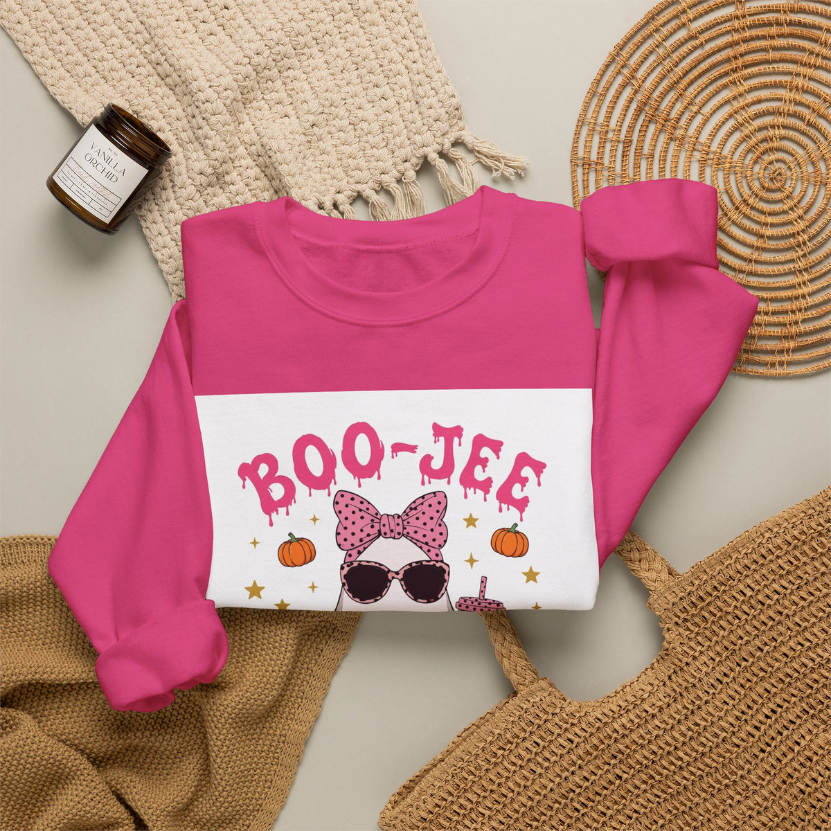 Boo-Jee Ghost Sweatshirt - Pink Polka Dot Halloween