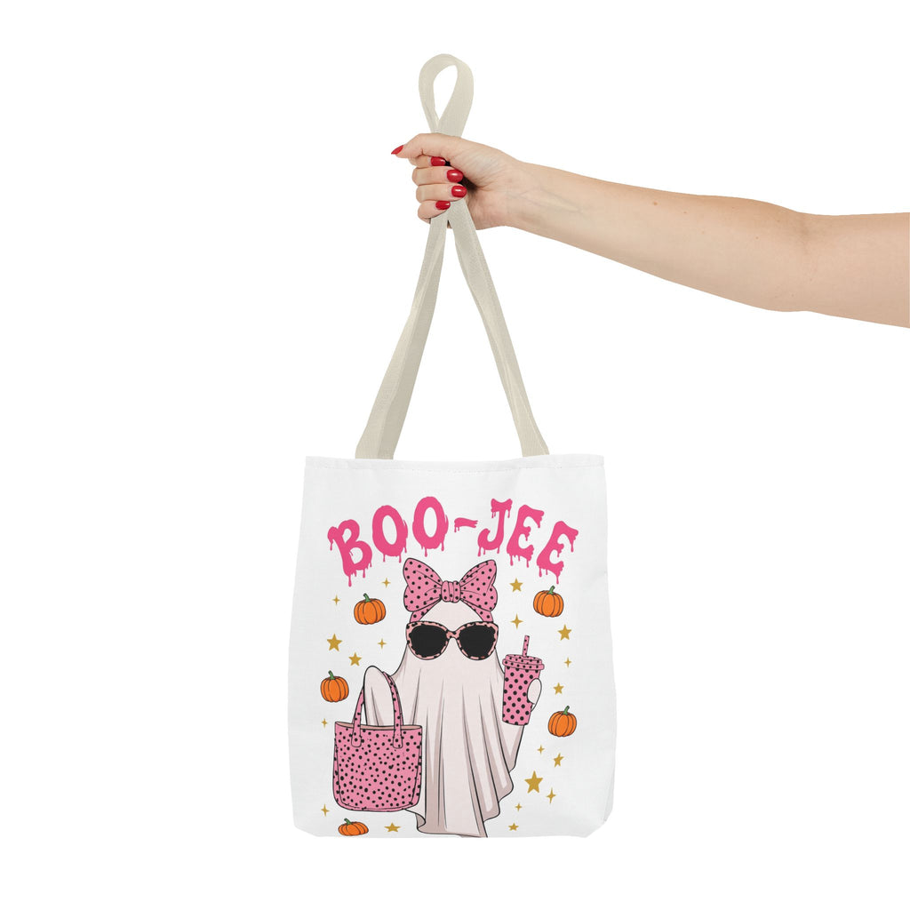 Boo-Jee Ghost Tote Bag - Pink Polka Dot Halloween