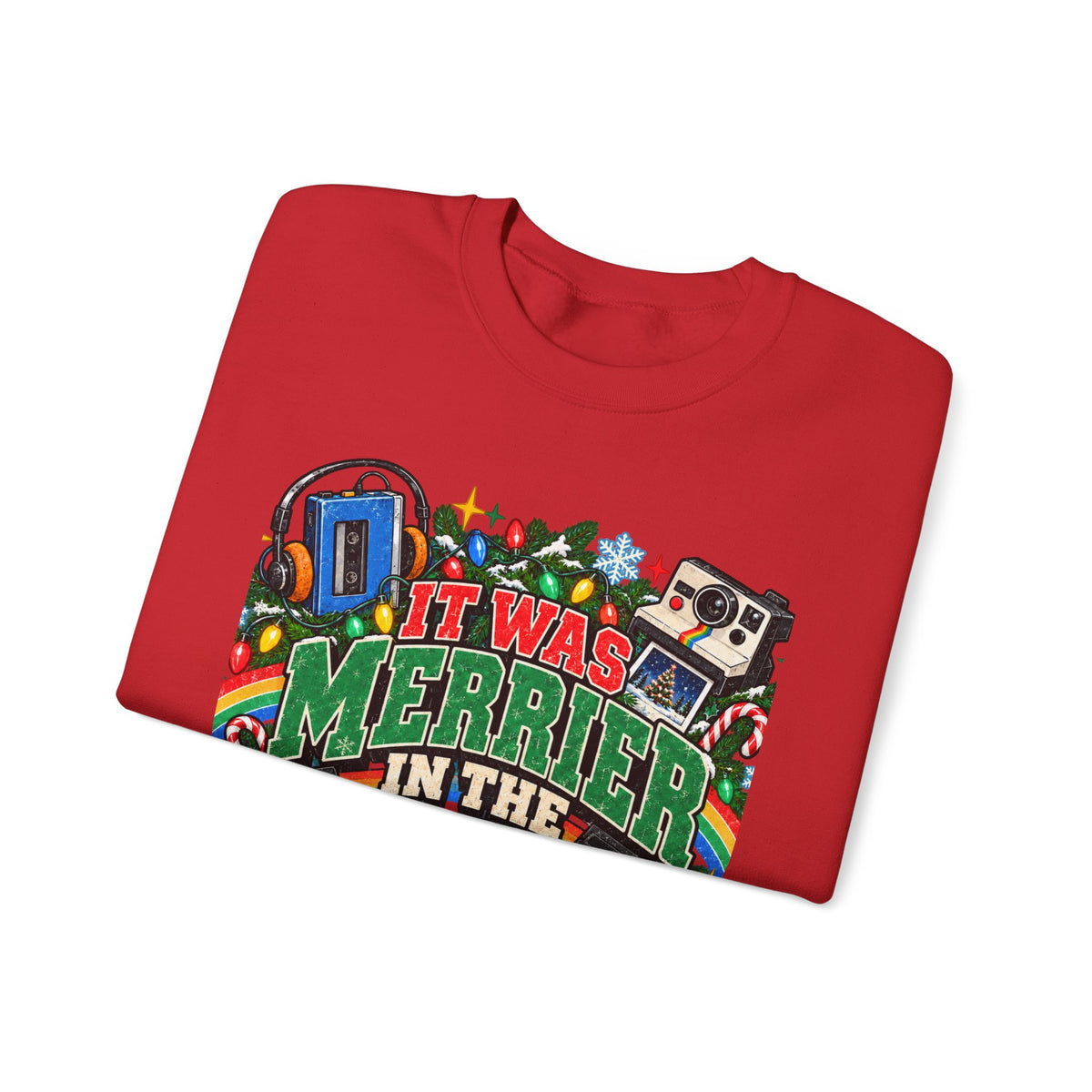 Merrier in the 80s Christmas Sweatshirt – Retro 80s Holiday Crewneck