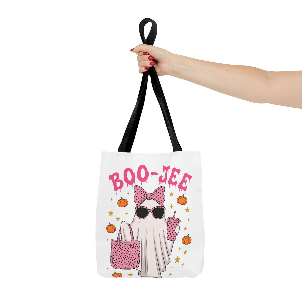 Boo-Jee Ghost Tote Bag - Pink Polka Dot Halloween