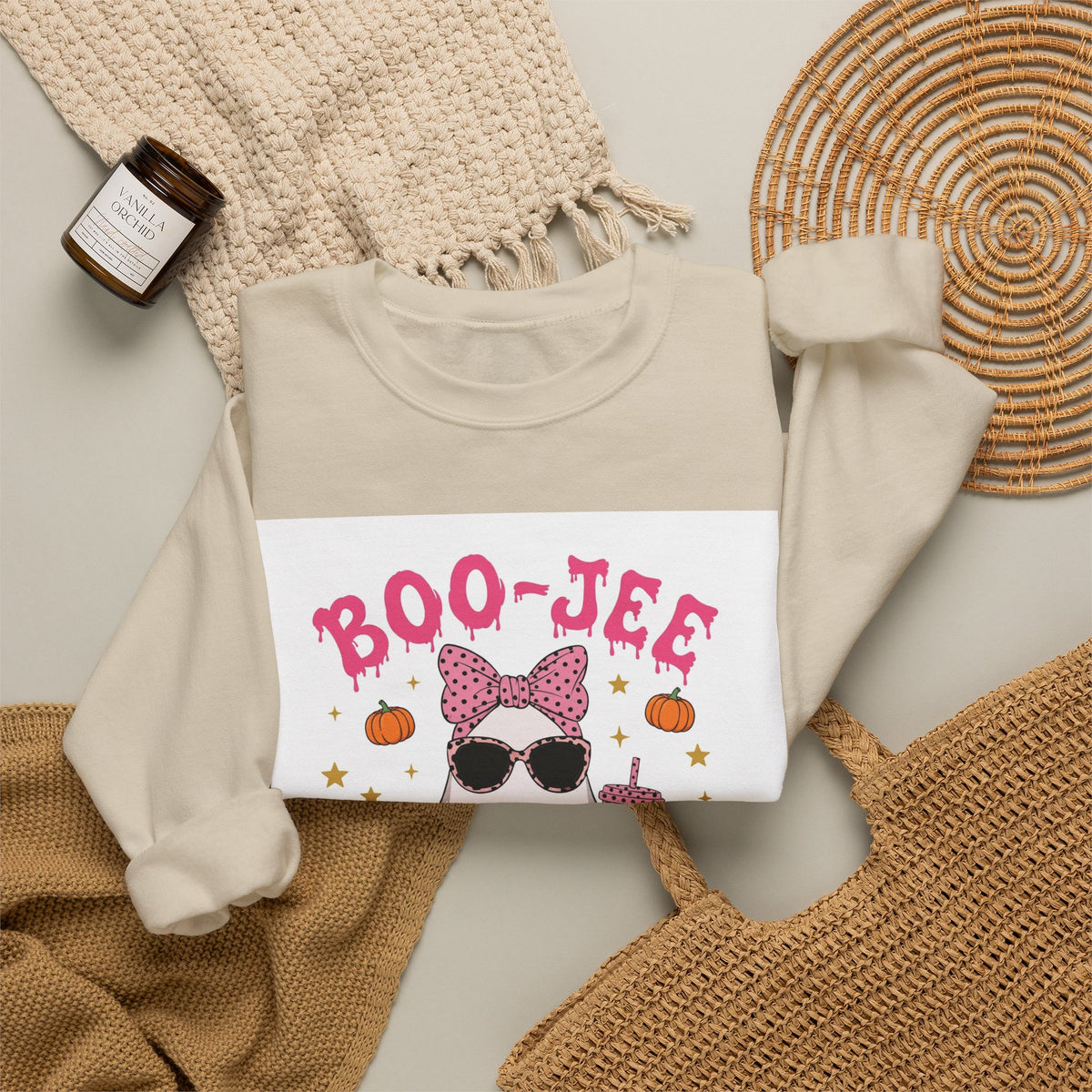 Boo-Jee Ghost Sweatshirt - Pink Polka Dot Halloween