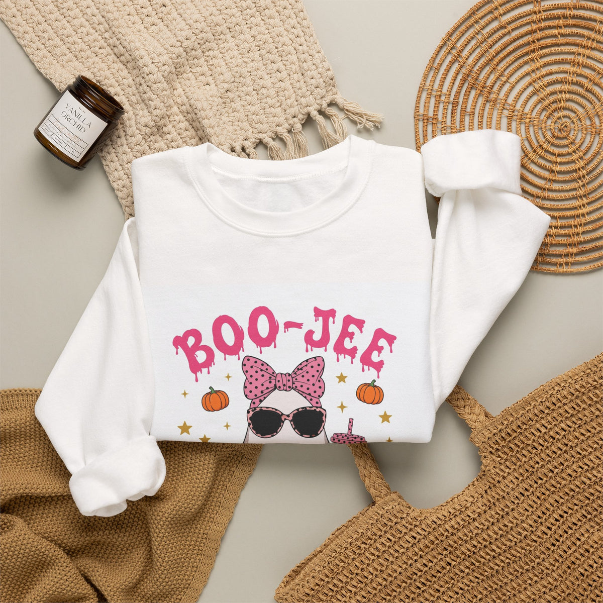 Boo-Jee Ghost Sweatshirt - Pink Polka Dot Halloween