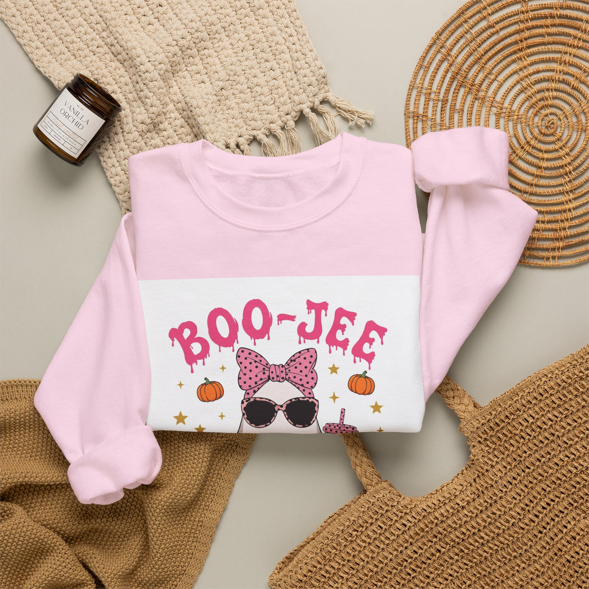 Boo-Jee Ghost Sweatshirt - Pink Polka Dot Halloween