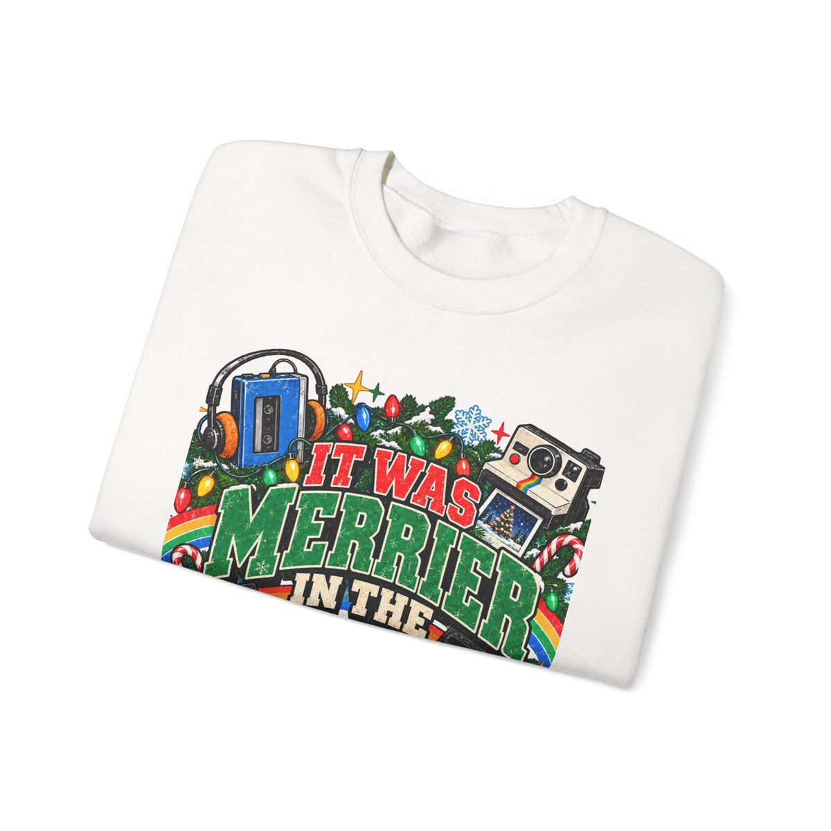 Merrier in the 80s Christmas Sweatshirt – Retro 80s Holiday Crewneck