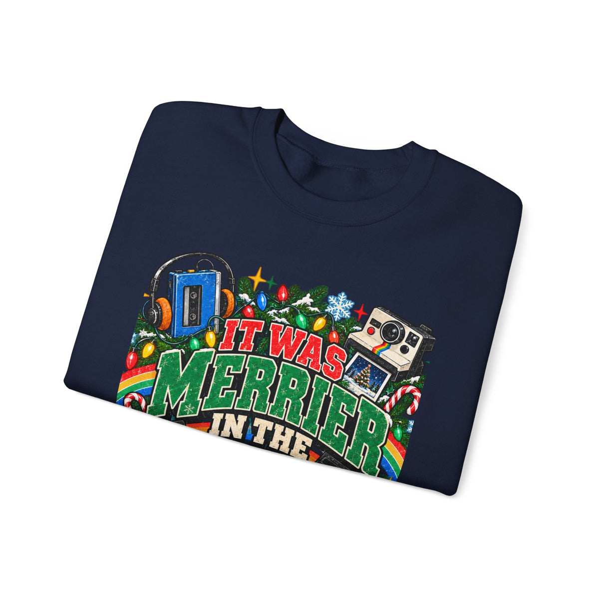 Merrier in the 80s Christmas Sweatshirt – Retro 80s Holiday Crewneck