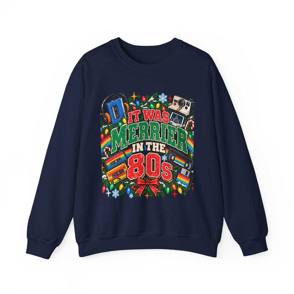 Merrier in the 80s Christmas Sweatshirt – Retro 80s Holiday Crewneck