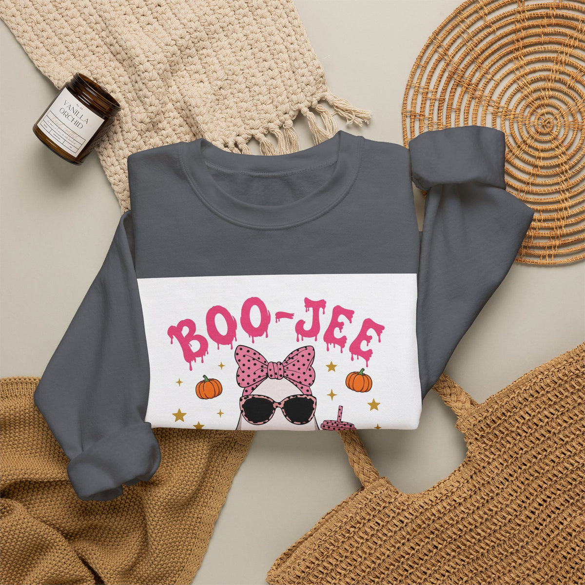 Boo-Jee Ghost Sweatshirt - Pink Polka Dot Halloween