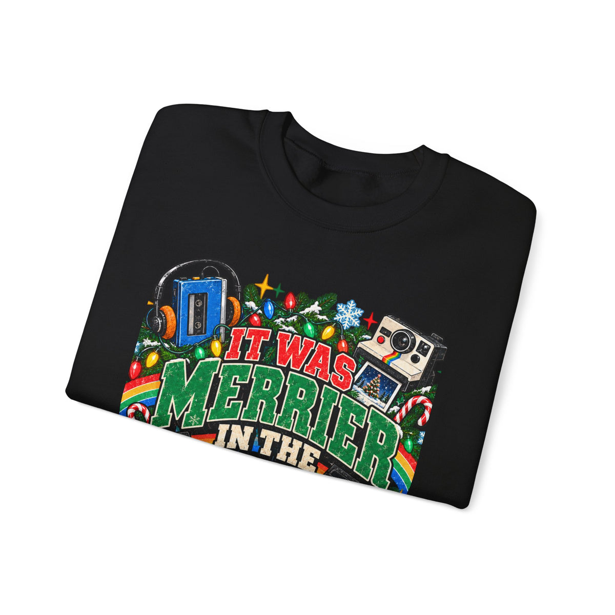 Merrier in the 80s Christmas Sweatshirt – Retro 80s Holiday Crewneck