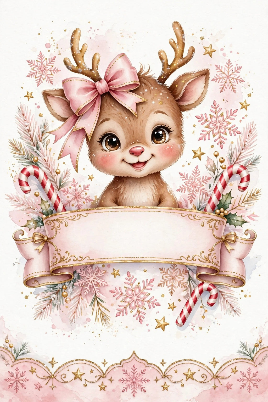 Girlish reindeer Christmas design with blank name banner - Lisa's Hot Creations