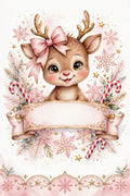 Girlish reindeer Christmas design with blank name banner - Lisa's Hot Creations