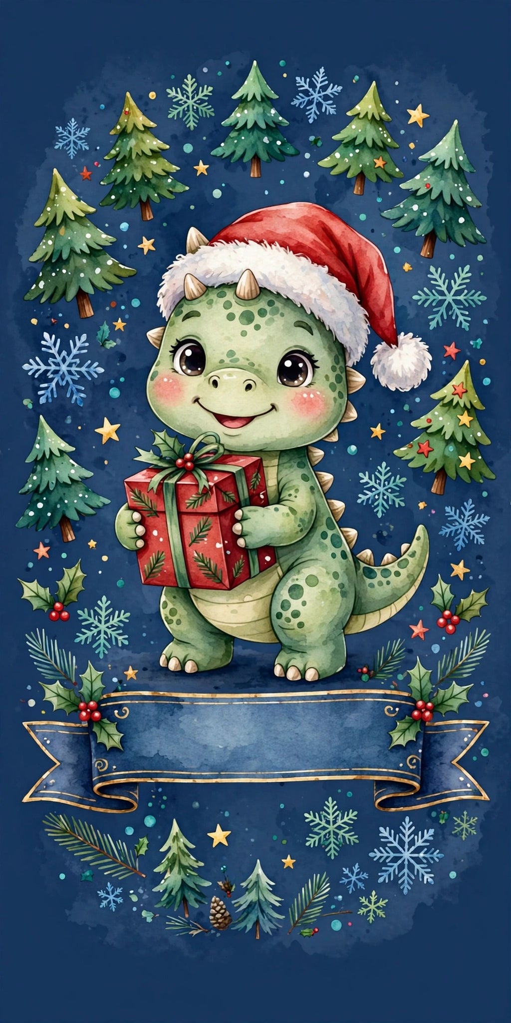 Boyish dinosaur Christmas design with blank name banner - Lisa's Hot Creations