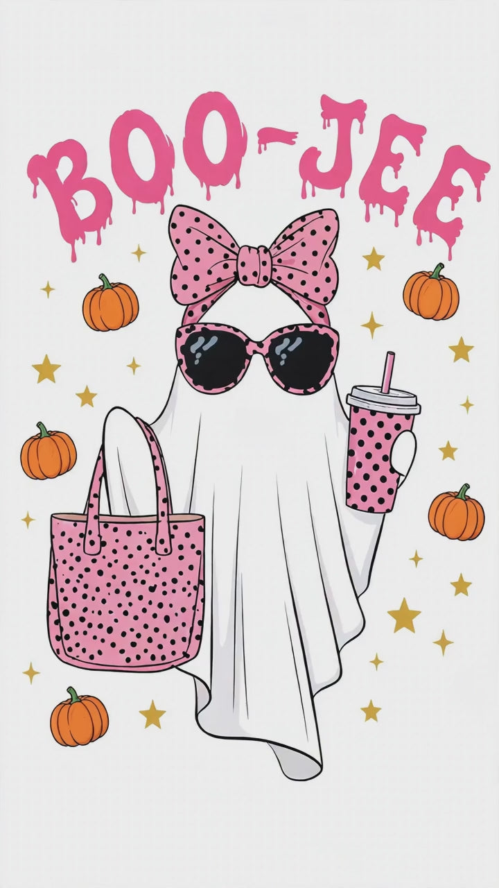 Boo-Jee Ghost Sweatshirt - Pink Polka Dot Halloween