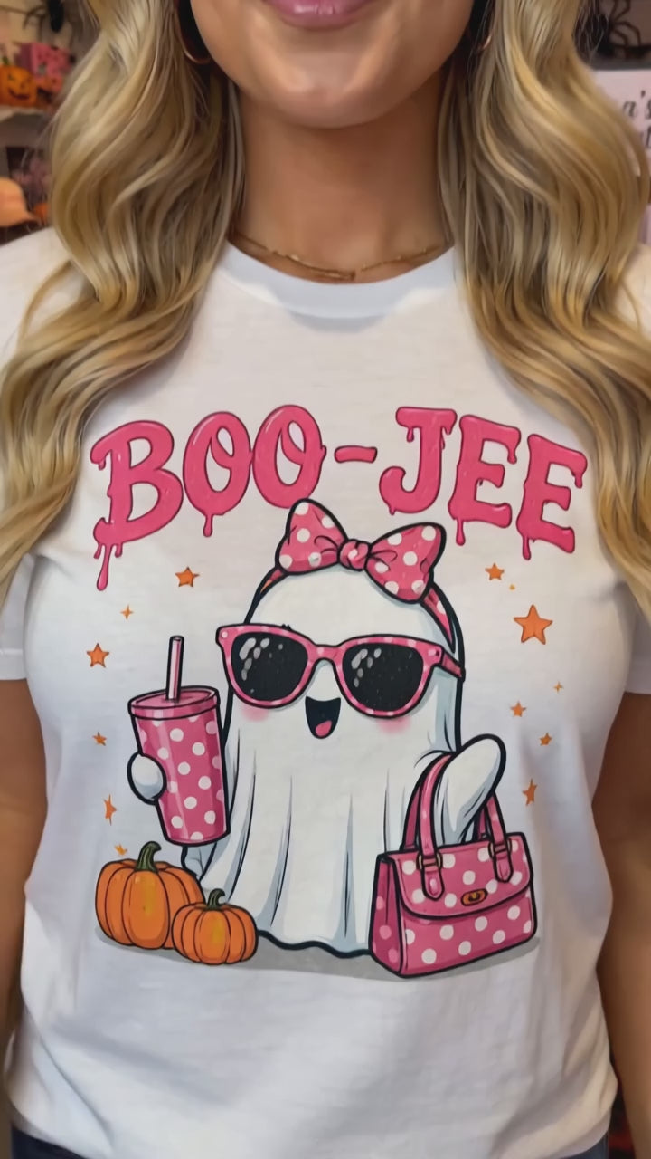 Boo-Jee Ghost T-Shirt - Pink Polka Dot Halloween