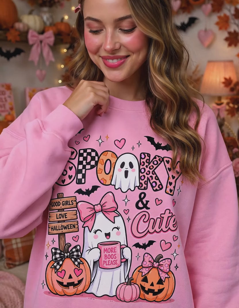 Spooky Cute Halloween Sweatshirt - Pink Ghost Pumpkins Bats